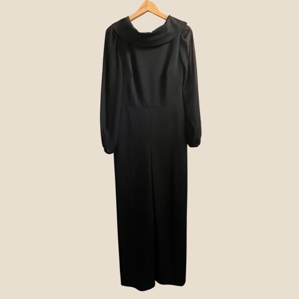Connected Apparel Evening Jumpsuit Womens 8 Black Sheer Sleeve Straight Leg